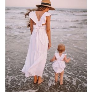 Pink Lily Kennedy ivory bow back midi tiered dress